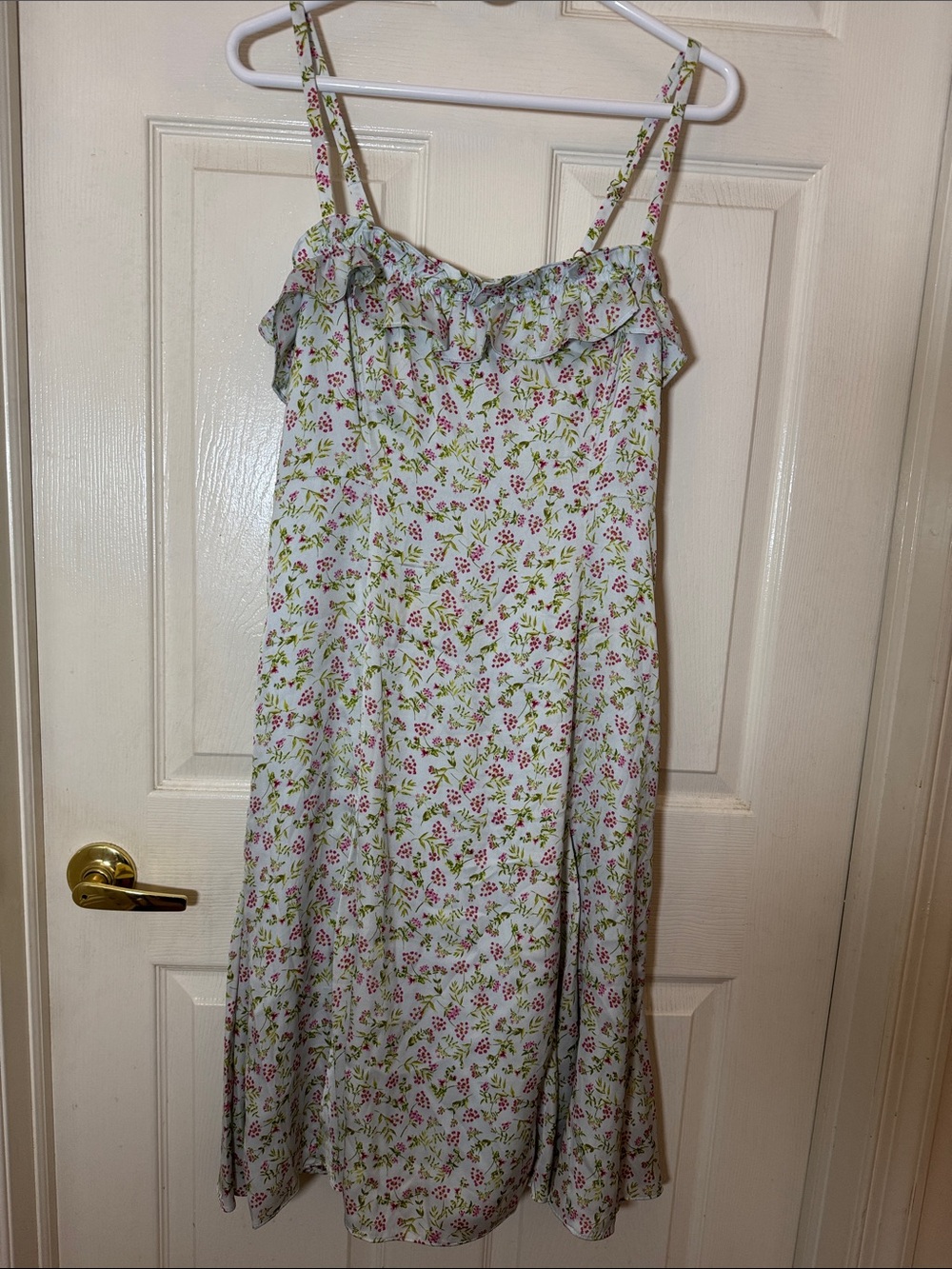 J. Crew Silk with Pink & Green Floral Accents Ruffles Lined Midi Dress Sz 10